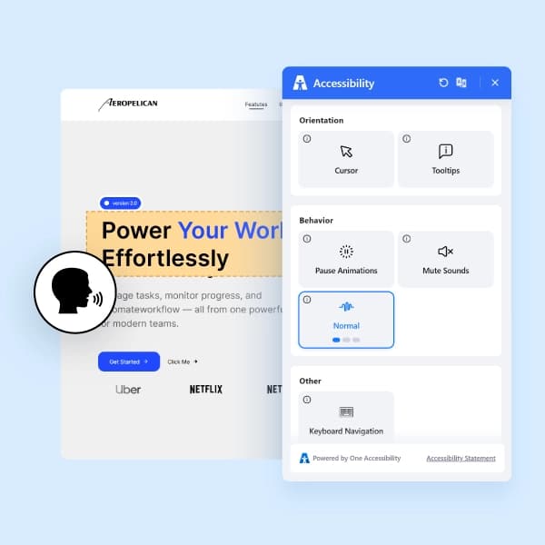 Built-in screen reader and text-to-speech functionality in One Accessibility plugin