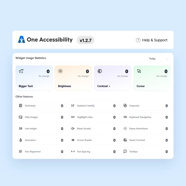 One Accessibility plugin dashboard showing smart accessibility features for WordPress